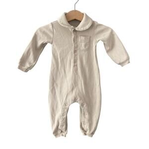 Fin & Vince Peter Pan Collar Long Sleeve One Piece - Beige - 0-3M
